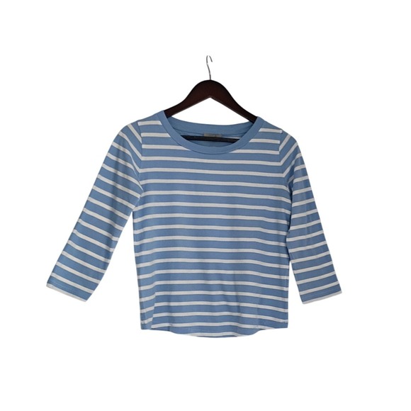 COS Tops - COS Striped 3/4 Sleeve Crew Neck Top Light Blue White Casual Size P